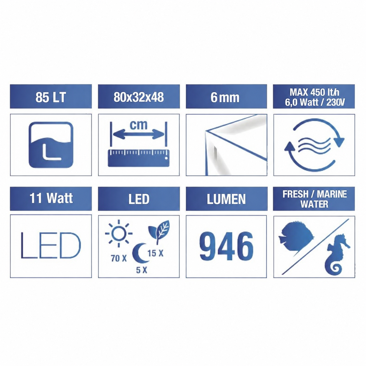 Amtra Acquario System V2 80 Led completo Nero 65lt 80x32x48h cm