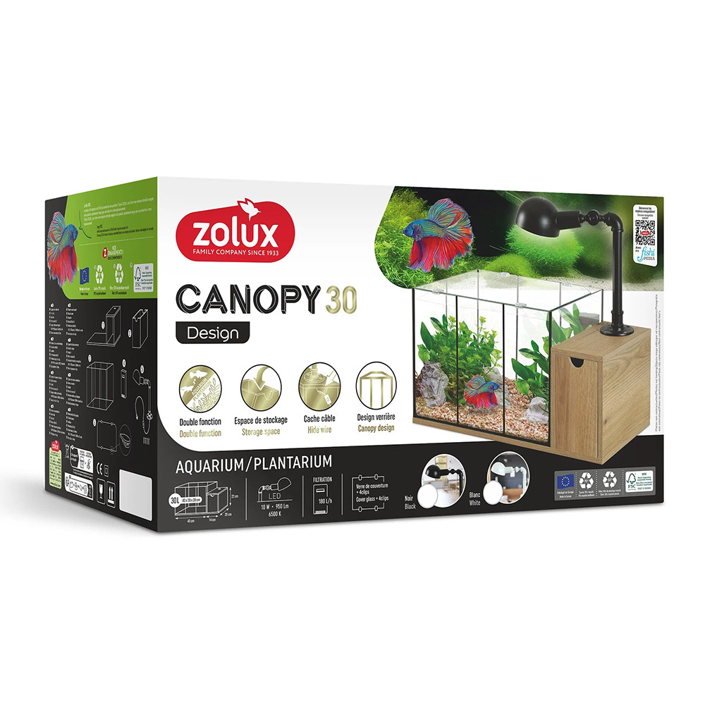 Zolux Canopy Acquario con Filtro e Luce Bianco